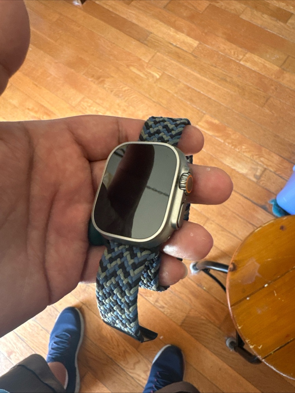 Apple Watch with Blue and Gray Braided Nylon Band